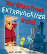 The Christmas Extravaganza Hotel picture book front view with Bear and Frog characters in Ireland