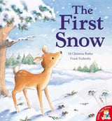 Front cover of The First Snow storybook featuring Little Deer exploring a snowy forest