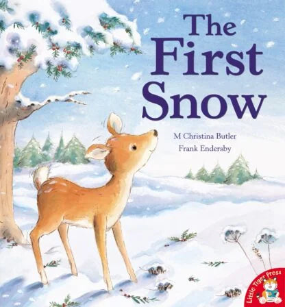 Front cover of The First Snow storybook featuring Little Deer exploring a snowy forest