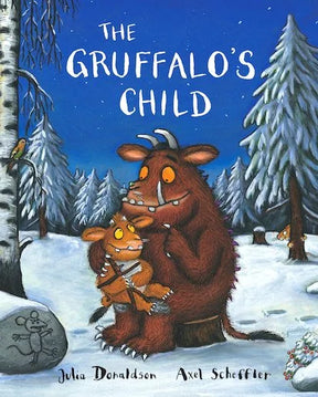 The Gruffalo’s Child book cover showing the Gruffalo holding his child in a snowy forest scene in Ireland