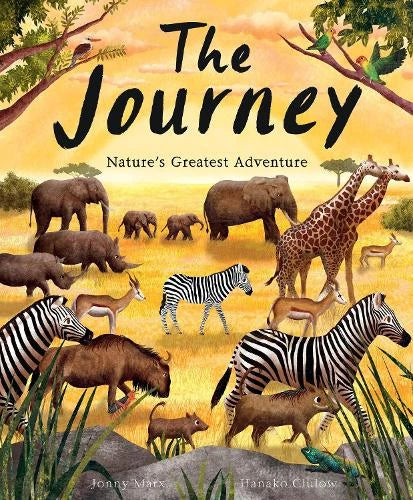 The Journey front cover showing animals on a savanna scene framed by tree branches