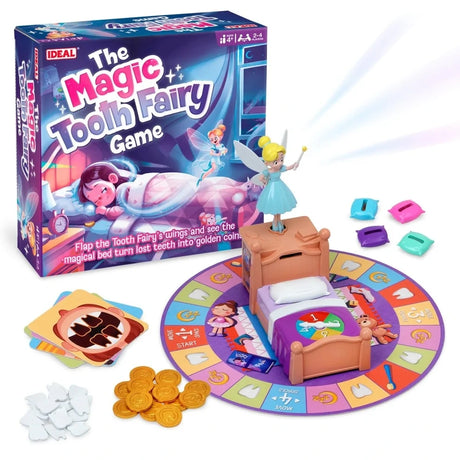 The Magic Tooth Fairy Game complete set with box, game board, Magic Bed, Tooth Fairy, teeth, golden coins and playing pieces