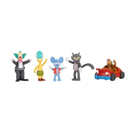 Krusty, Sideshow Mel, Itchy and Scratchy figures with Mojo seated in the red clown car