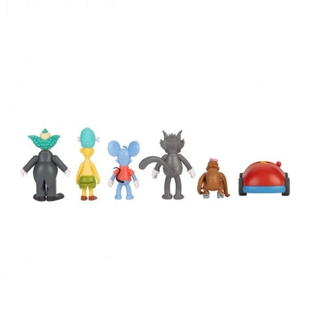 Rear view of the Krusty, Sideshow Mel, Itchy, Scratchy and Mojo figures with the clown car 