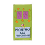 Back of The Simpsons Talking Krusty Doll packaging with pull ring and Problems? Call 1-900-DON'T-SUE text
