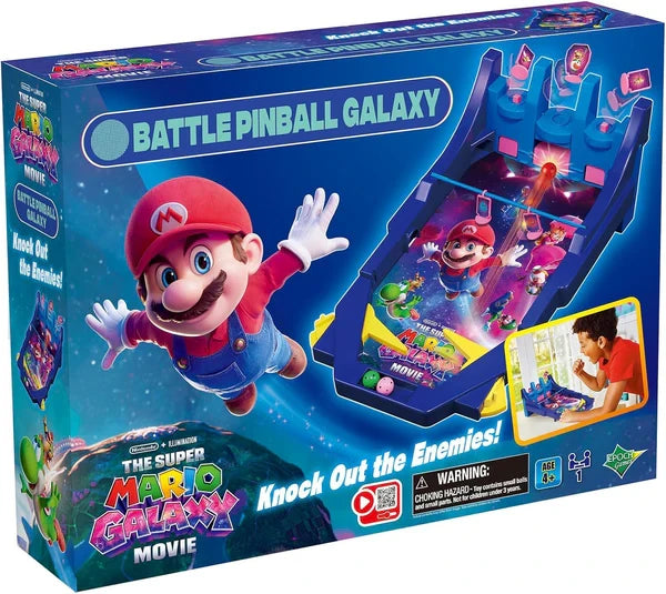 The Super Mario Galaxy Movie Battle Pinball Galaxy shown in front packaging with side panel visible