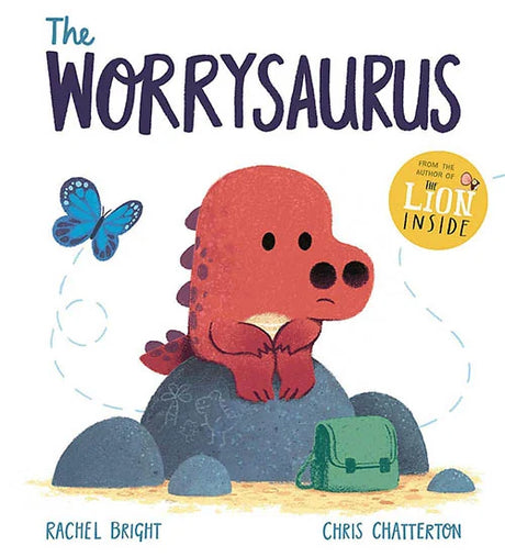 The Worrysaurus frees the worry butterfly in the illustrated book by Rachel Bright