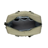 Open Thermobaby Pluméa Cactus Green changing bag showing the grey interior compartments