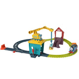Assembled Fix Em Up Friends motorised track set with Thomas, Carly’s working crane, Sandy and the looped track layout