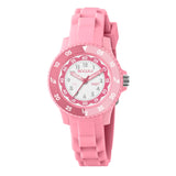 Tikkers Pink Silicone Time Teacher Watch front view with pink strap and easy read analogue teaching dial