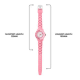 Tikkers Pink Silicone Time Teacher Watch full strap view showing adjustable length from 125 mm to 180 mm