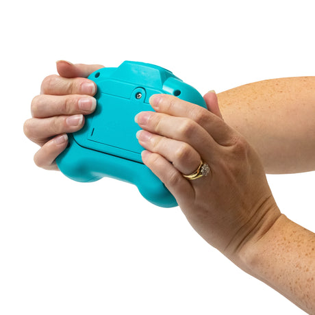 Time Pop Light Up Push Popper Game Blue back view held in two hands