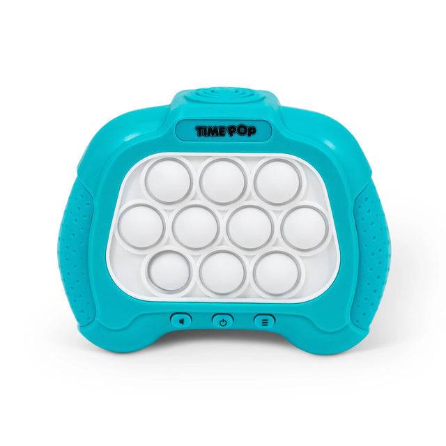 Time Pop Light Up Push Popper Game Blue front view with white pop buttons