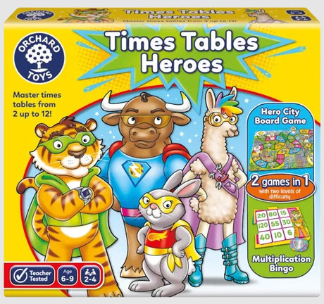 Times Tables Heroes game box by Orchard Toys – learn multiplication in Ireland