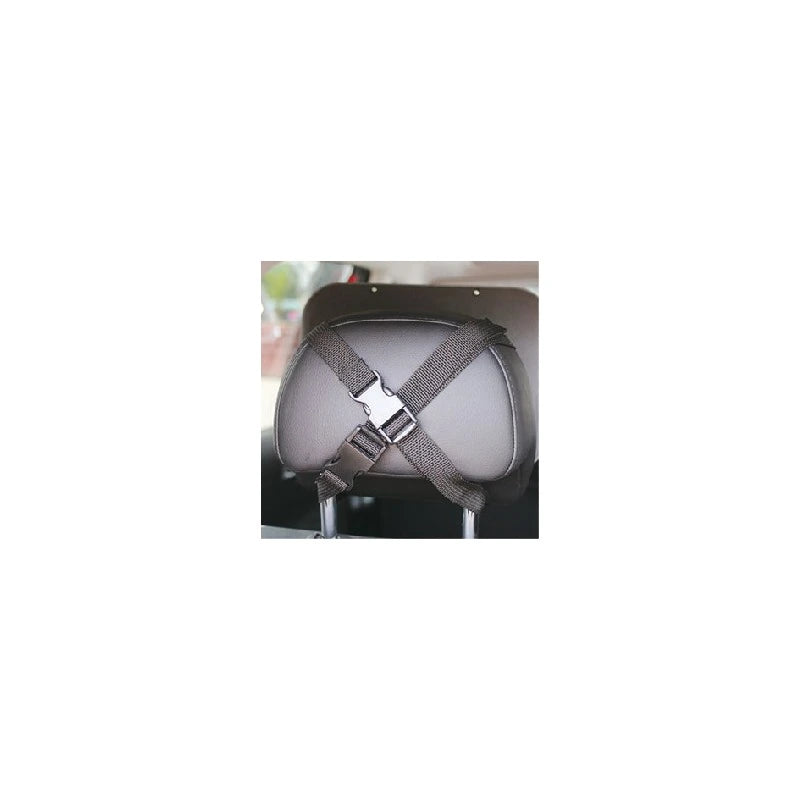 Tinéo Backseat Mirror showing crossed rear fixing straps on a headrest