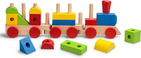 Tobar Wooden Stack 'N' Sounds Train assembled with loose wooden shape pieces