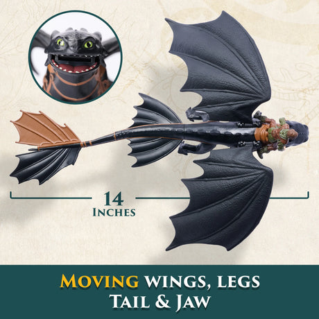 Top-down view of Toothless with wings spread and Hiccup on saddle – Ireland