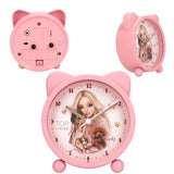 TOPModel Alarmclock FUR EVER FRIENDS collage showing front, side and back views of the pink cat ear alarm clock