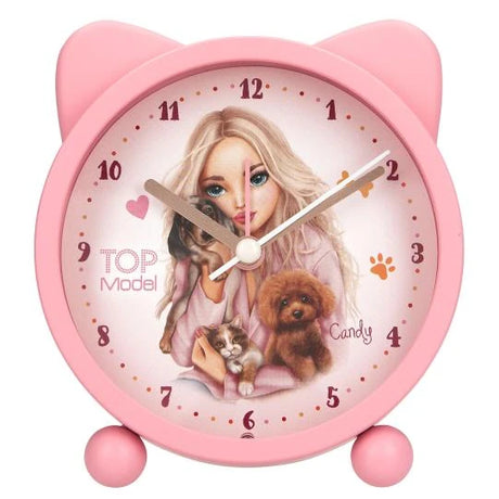 TOPModel Alarmclock FUR EVER FRIENDS front view with pink cat ear case and Candy character dial