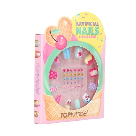 TOPModel Artificial Nails And Deco Stone Set CANDY GLAM angled front view in pink display box