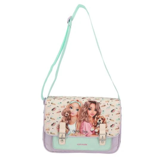 Front of the TOPModel SUNNY DOG shoulder bag with the mint green shoulder strap extended.