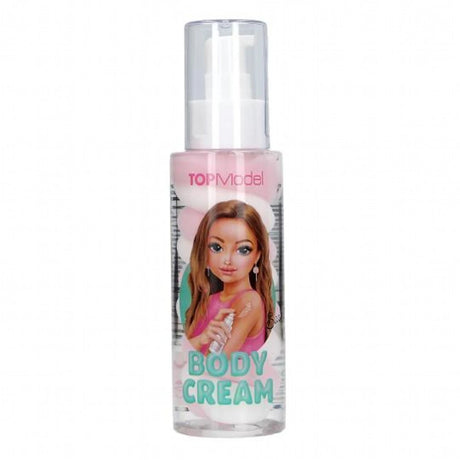 TOPModel Body Cream CANDY GLAM front view bottle with clear cap and printed character design