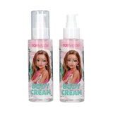 TOPModel Body Cream CANDY GLAM bottle shown closed with cap and open with pump dispenser