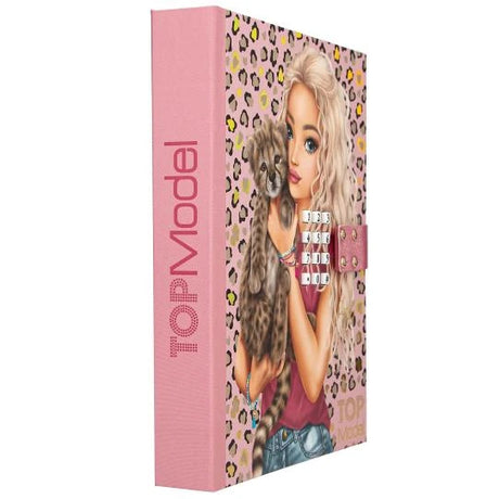 TOPModel Diary With Code And Sound LEOHEART angled view showing pink spine, keypad lock and front cover artwork