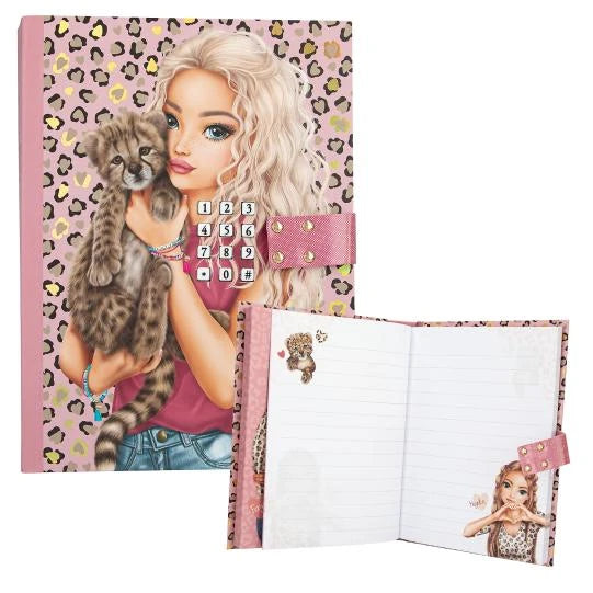 TOPModel Diary With Code And Sound LEOHEART showing front cover with keypad lock and open illustrated pages