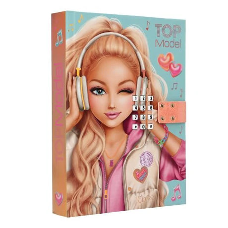 TOPModel Diary With Code And Sound MUSIC angled front cover view with code lock