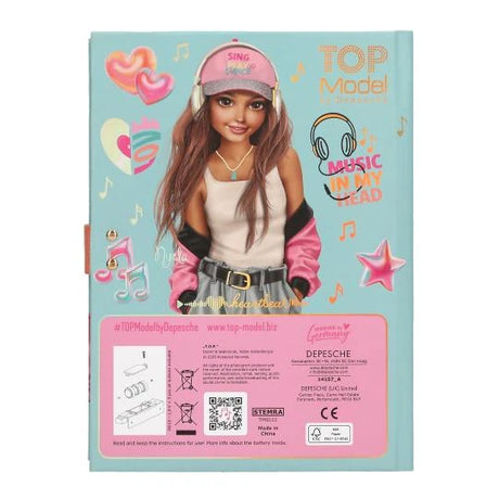 Back cover of TOPModel Diary With Code And Sound MUSIC with product information and character artwork