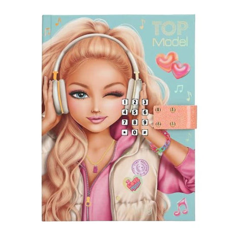 TOPModel Diary With Code And Sound MUSIC front cover with headphone design and code lock