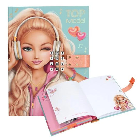TOPModel Diary With Code And Sound MUSIC front cover shown beside open lined diary pages