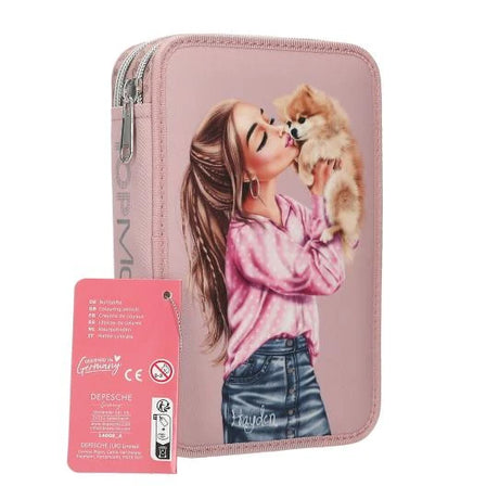 TOPModel Double Pencil Case DOTS front view with hang tag attached