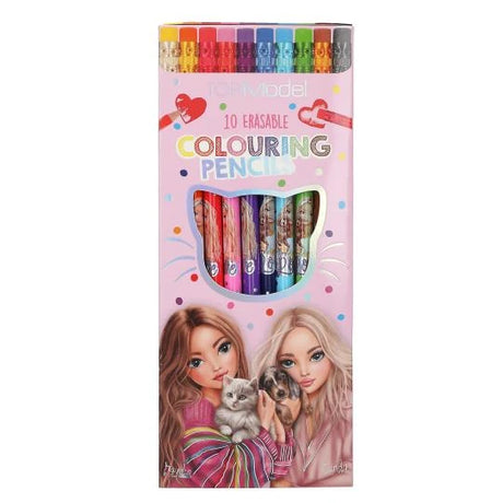TOPModel Erasable Colouring Pencils front packaging with pencils visible through the window