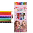 TOPModel Erasable Colouring Pencils shown with ten coloured pencils beside the front packaging
