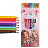 TOPModel Erasable Colouring Pencils shown with ten coloured pencils beside the front packaging