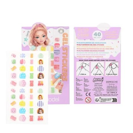 TOPModel Gel Nail Stickers CANDY GLAM purple design sheet with front and back packaging