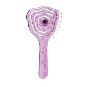 TOPModel Hair Brush lilac bristle side view with metallic trim and printed handle