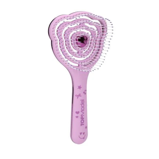 TOPModel Hair Brush lilac bristle side view with metallic trim and printed handle