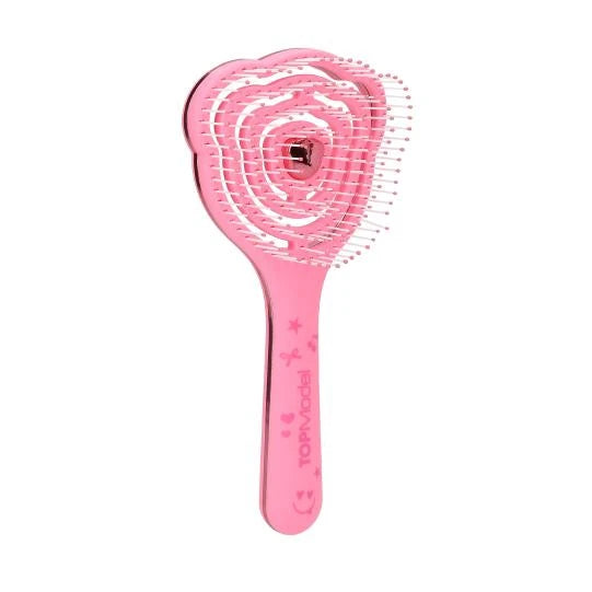 TOPModel Hair Brush pink bristle side view with metallic trim and printed handle