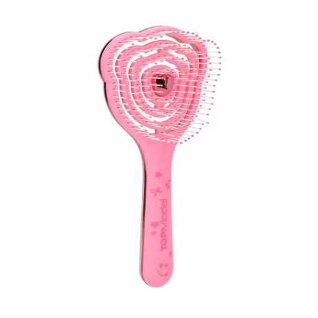 TOPModel Hair Brush pink bristle side view with metallic trim and printed handle