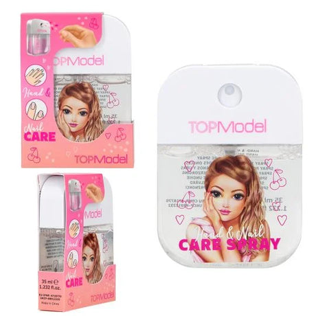 TOPModel Hand and Nail Care Spray retail packaging with cherry fragrance design in Ireland.