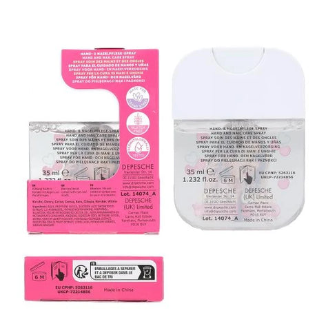 TOPModel Hand & Nail Care Spray CANDY GLAM back label and packaging details view