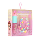 TOPModel Lip Gloss With Beads Pendant CANDY GLAM boxed set shown at an angled front view
