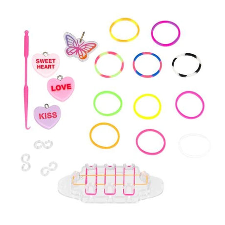 TOPModel Loom Band Set with colourful bands, charms, hooks and loom frame