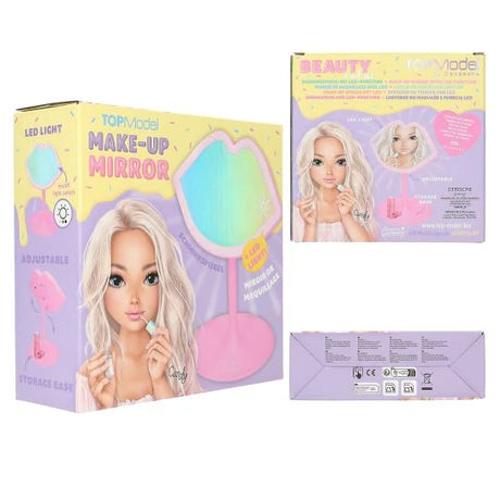 TOPModel Make-up Mirror CANDY GLAM collage showing boxed mirror from front, back and base views