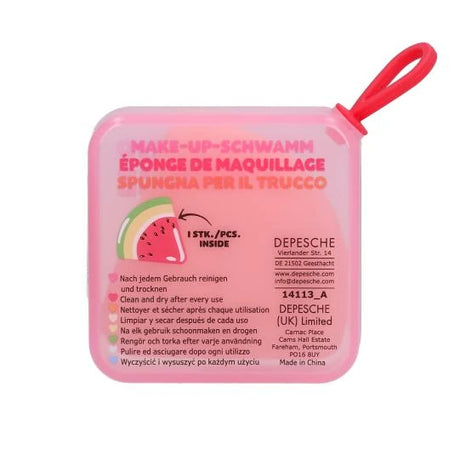 TOPModel Make Up Sponge CANDY GLAM back of pink storage box with red loop and product text