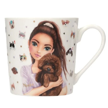 TOPModel Mug KITTY and DOGGY mug with dog character artwork and curved white handle view