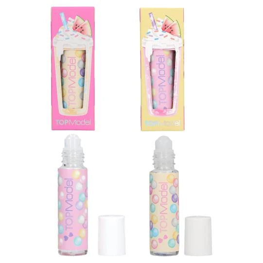 TOPModel Nail Oil Roller CANDY GLAM with pink and yellow boxed designs and both bottles opened